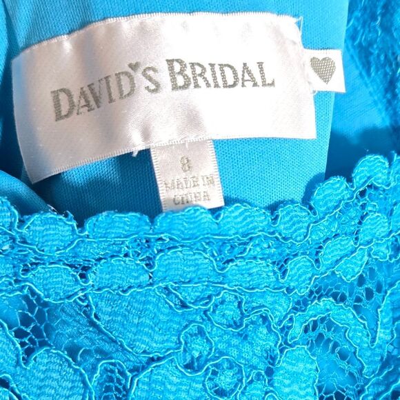 David's Bridal Short One Shoulder Lace Dress Marine Blue Prom Formal Bridesmaid - Picture 2 of 13